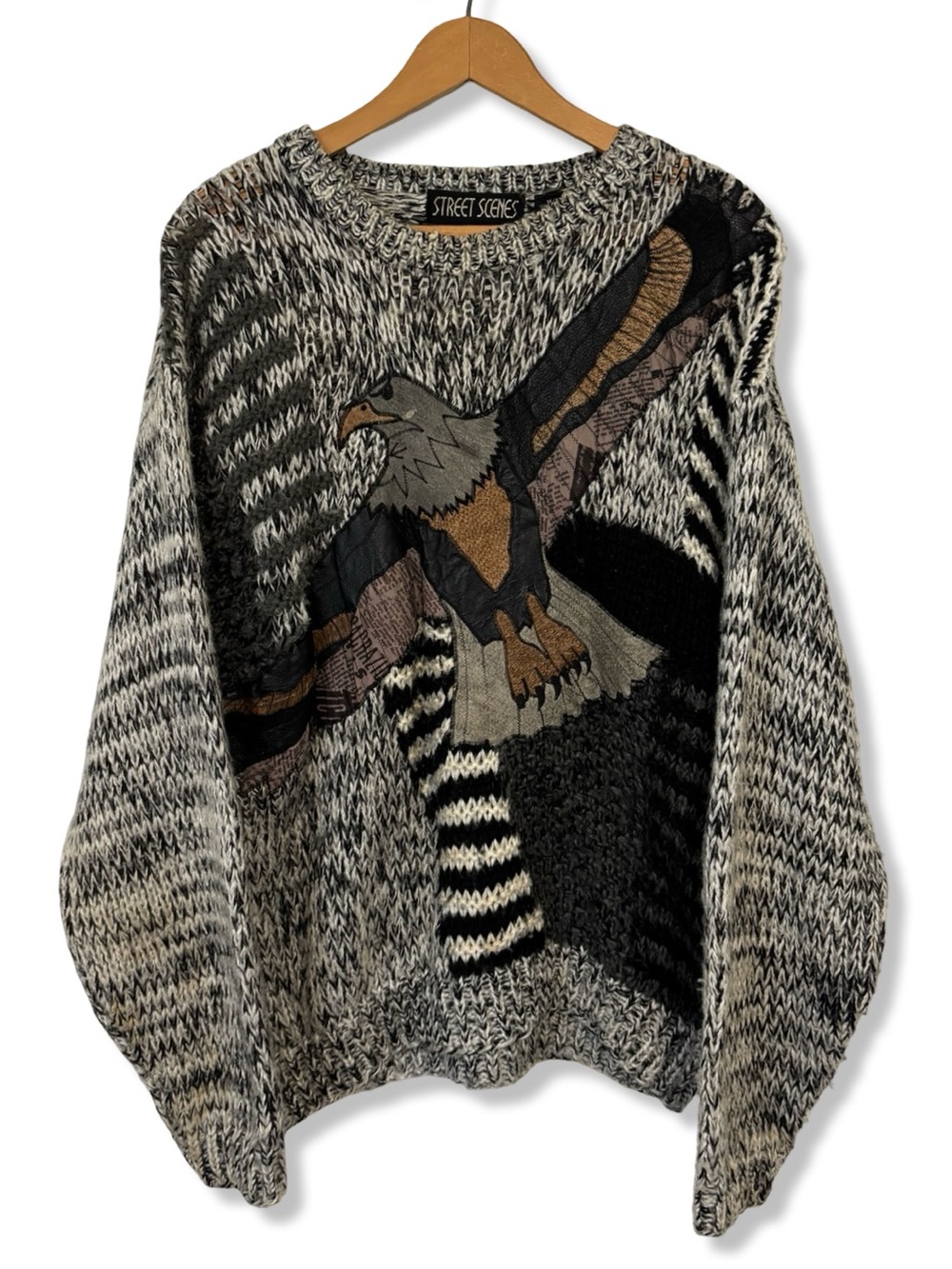 Vintage 90s Gray & Black Eagle Knit Sweater